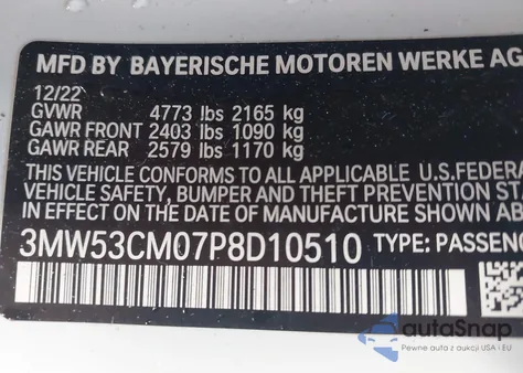 2023 BMW M240 I xDrive из США, поврежденный, VIN 3MW53CM07P8D10510